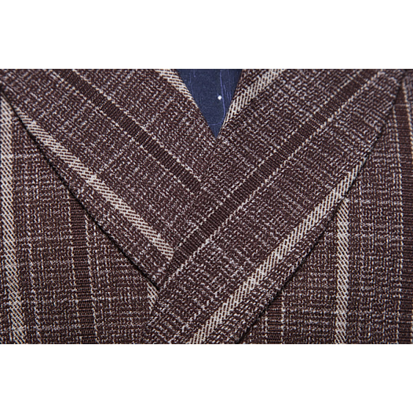 Herrar Väst i Randigt Tyg, Slim Fit, Formell Klädväst, Dubbelknäppt, Business Väst Coffee M