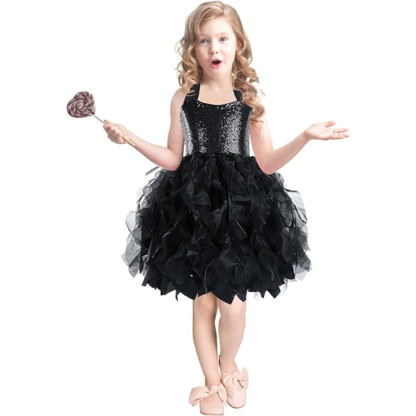 Tutu klänning för flickor Glittrande paljetter i tyll baloutfit Black 4T