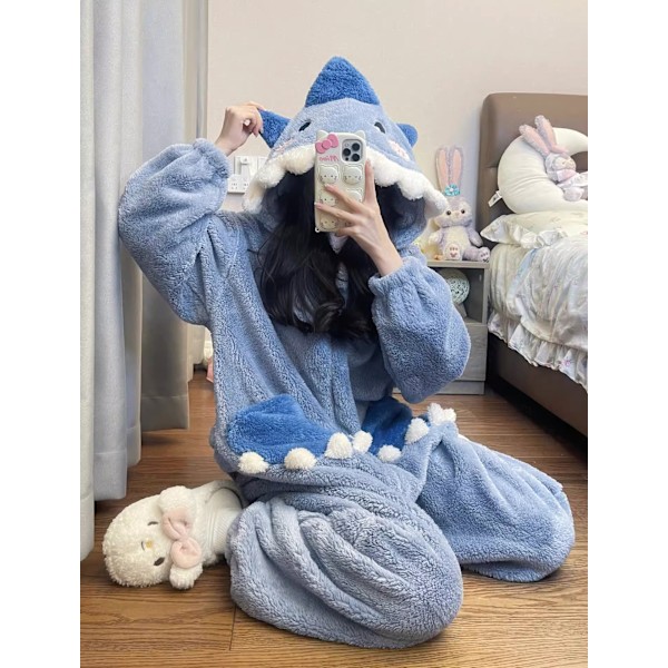 Dam Pyjamas med Hajhuva - Mysig Fleece Onesie M