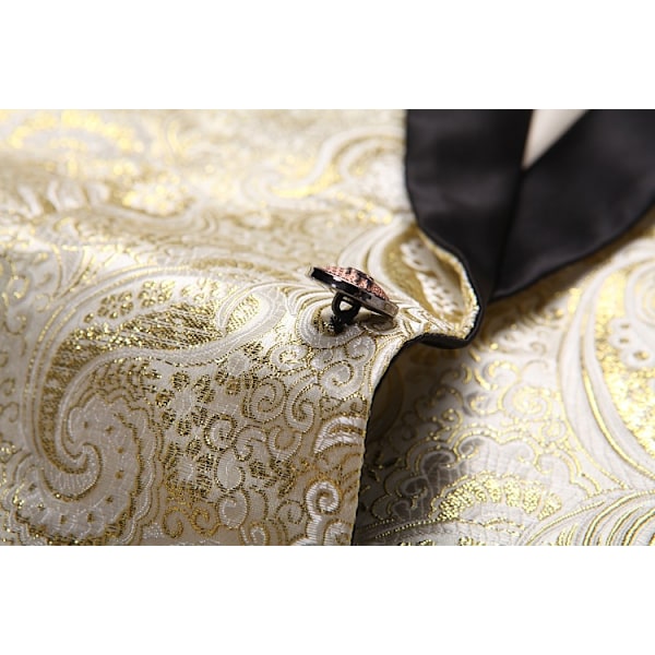 Herrarnas Blommiga Jacquard Klänning Bröllop Brudgum Kostym 1 Knapp Tryckt Middagskavaj Gold L