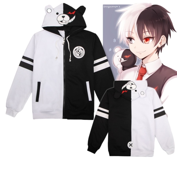 Monokuma Mustavalkoinen Karhuhuppari Anime Cosplay Puku Vetoketjullinen Unisex Takki Yhtenäinen XL