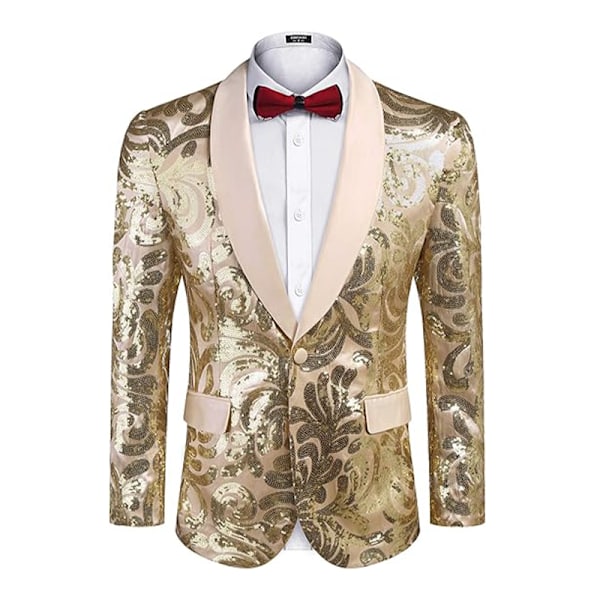 Menners Sequin Blazer Glitrende Glitterjakke Skinnende Blomsterdressjakke Champagne 3XL