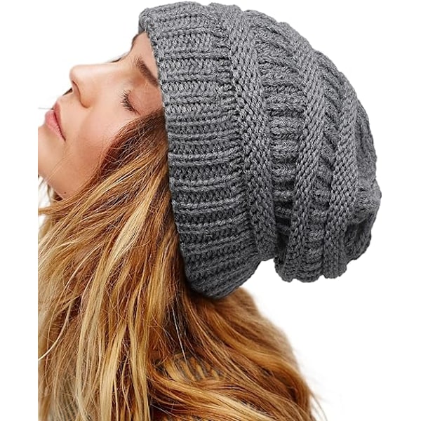 Varme, tykke, bløde kabelstrikkede damer beanies Deep Gray
