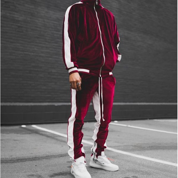 Sports clash casual guld sammet herrkostym red xl