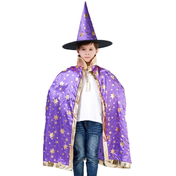 Trollkarl Cape med hatt, Halloween barn kostymer purple