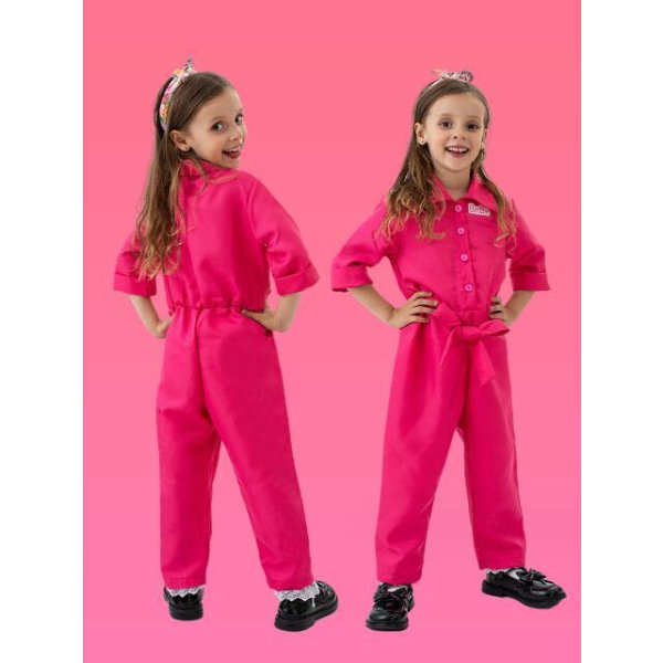 Pige Pink Jumpsuit med fastgjort hovedbeklædning S