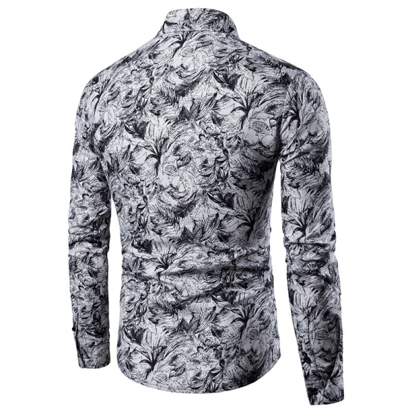Hettegenser med knapper og trykt krage for menn, lang erme White XL