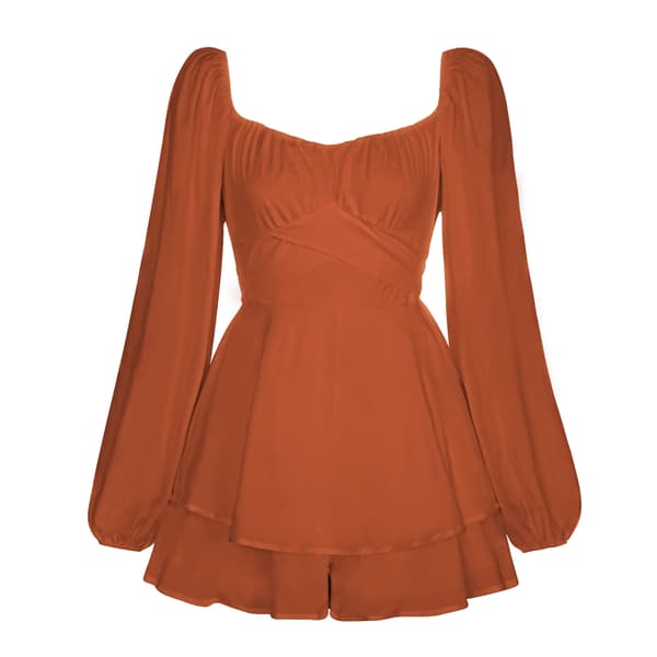 Lanternärm för kvinnor Långärmad Strappy Jumpsuit Brown M