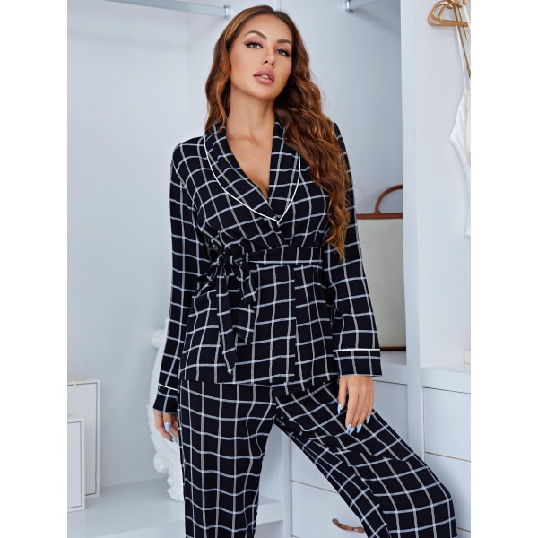 Naisten Ruudullinen Pitkähihainen Pyjama, Kaksi Osainen Asuste XL