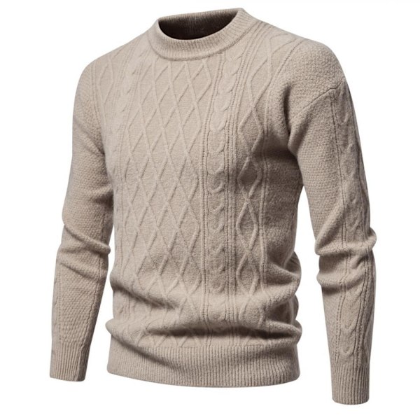 Herrar Rundhals Casual Pullover Tröja i Solid Färg Khaki M