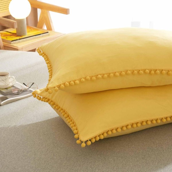 Pompong-kant Dynetrekk 3-delt Bohemsk Mikrofibersett Yellow Twin-168*228cm