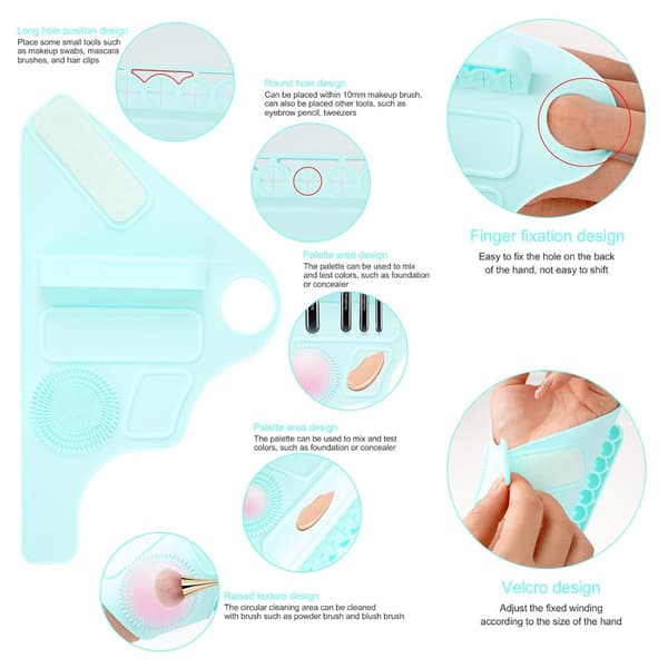 Makeup Blandingspalette Håndledsrem, Foldbar Makeupbørste Opbevaringspalette Blue
