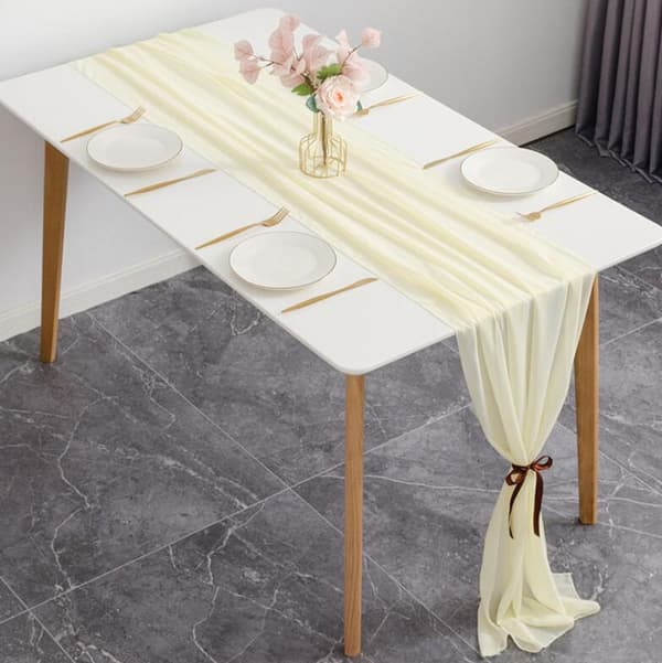120*28 Tommer Solid Farge Chiffon Bordløper Yellow