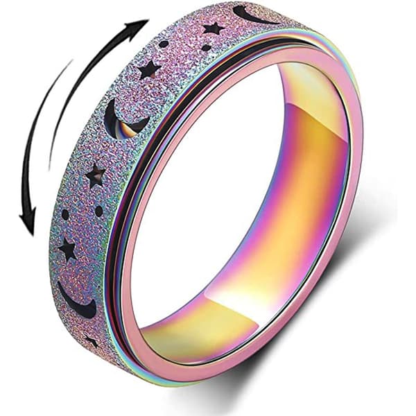 Angstring for kvinner og menn, titan rustfritt stål spinnering Colorful 10