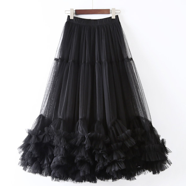 Kvinders Tutu Tulle Skørt Elastisk Højtaljet Lagdelt Skørt Black