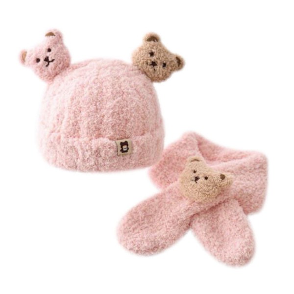 2 st Baby vintermössa Scarf Set pink