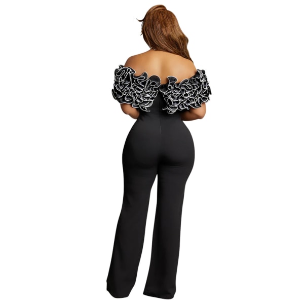 Dame Casual Off Shoulder Jumpsuit Lange Bukser Romper Black L