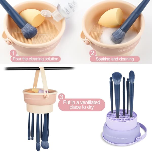 Makeupbørste Rensemåtte 3 i 1 Silikone Makeupbørste Renseskål Khaki