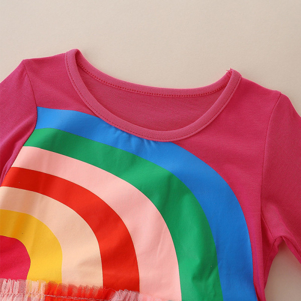 Little Girls Rainbow Dress Long Sleeve Girl Tyll Klänningar Höst Vinter Outfit 3Y