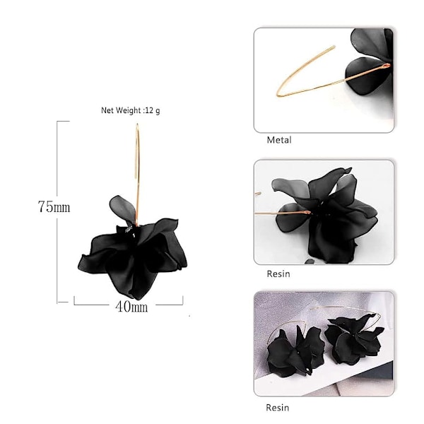 Boho Rose Petal Dangle Resin örhängen Black
