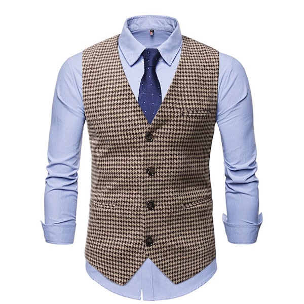 Miesten Pukuliivi Business Ruudullinen Juhlava Liivi Slim Fit Liivit coffee L