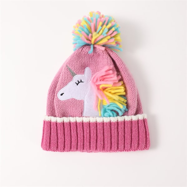 Toddler Kids Girl Stickad Unicorn Pony Beanie Hat