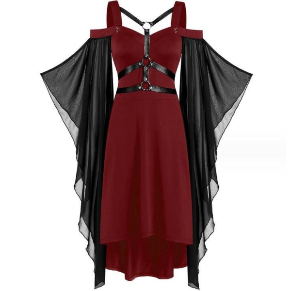 Halloween Klänningar med axelbandslösa fjärilsärmar för kvinnor Red XL