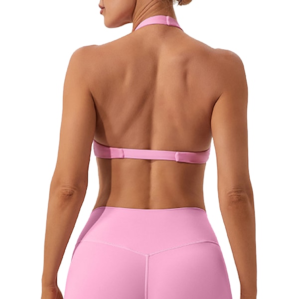 Tränings-BH för kvinnor, rygglös halter-bh för fitness Pink S