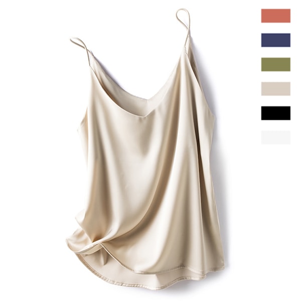 Satin Camisole Tank Top för Kvinnor med Smalt V-Hals Champagne L