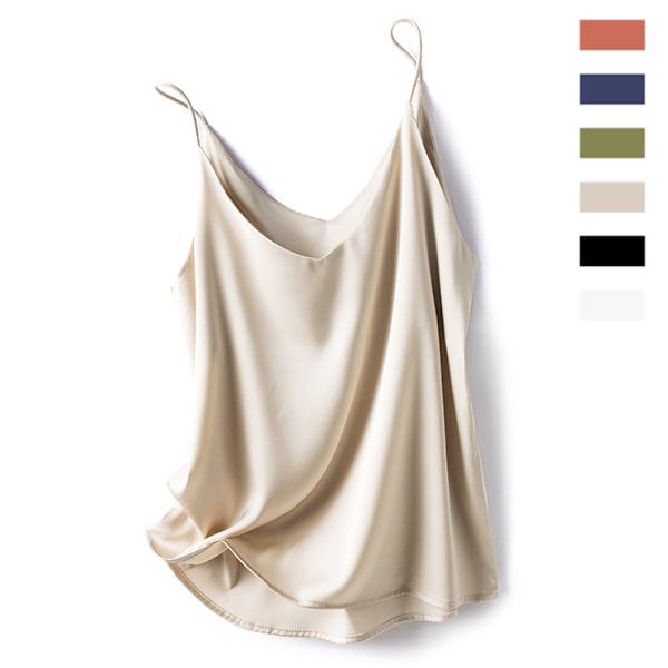 Satin Tanktopp med V-hals for Kvinner, Slank Passform Champagne 2XL