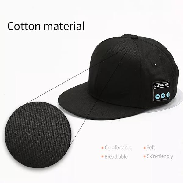Mössa med Bluetooth högtalare Justerbar Bluetooth hatt Black