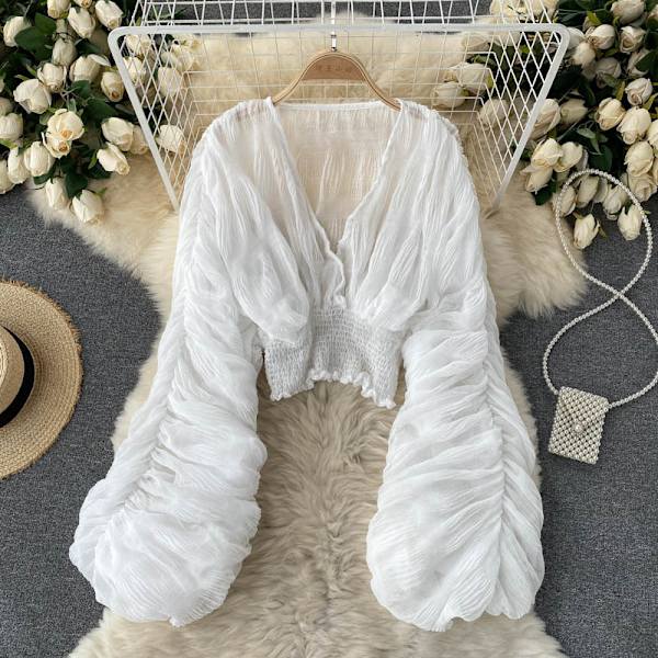 Kvinnor Bell Sleeve Toppar Festliga Toppar för Kvällskläder Spetsblusar white