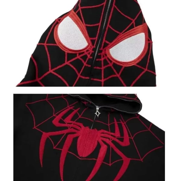 Män Spider Graphic Full Zip Up Huvtröja Långärmad tröja black XL