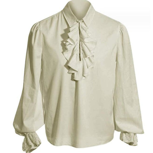 Herrar Victorian Ruffled Långärmad Skjorta Beige M