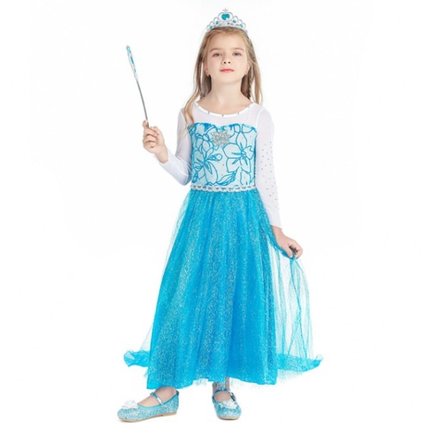 Flickor med paljetter Princess Costume Långärmad Klä upp blue 120cm