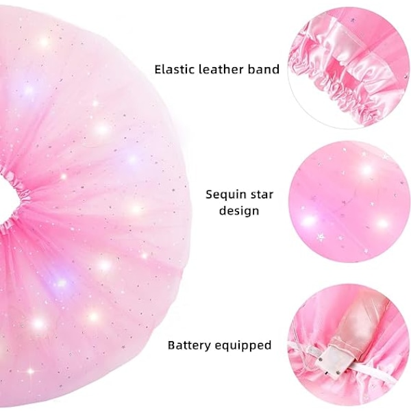 Jente LED-skjørt Lysende Tutus Glødende Tyll Danseskjørt Pink
