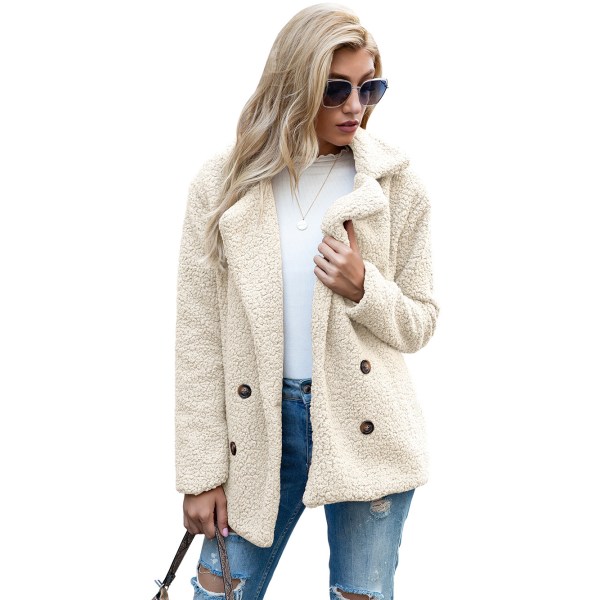 Dame Faux Shearling Shaggy Oversized Shacket Jakke White 2XL