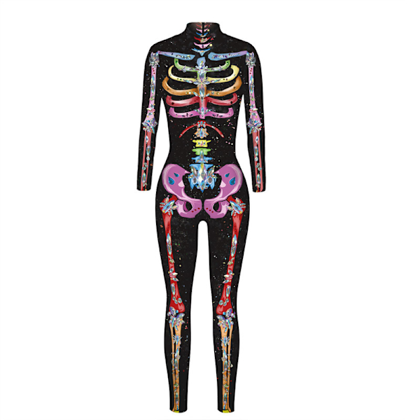 Halloween-kostyme for kvinner med hodeskalletrykk, lang ermet jumpsuit Q4 S