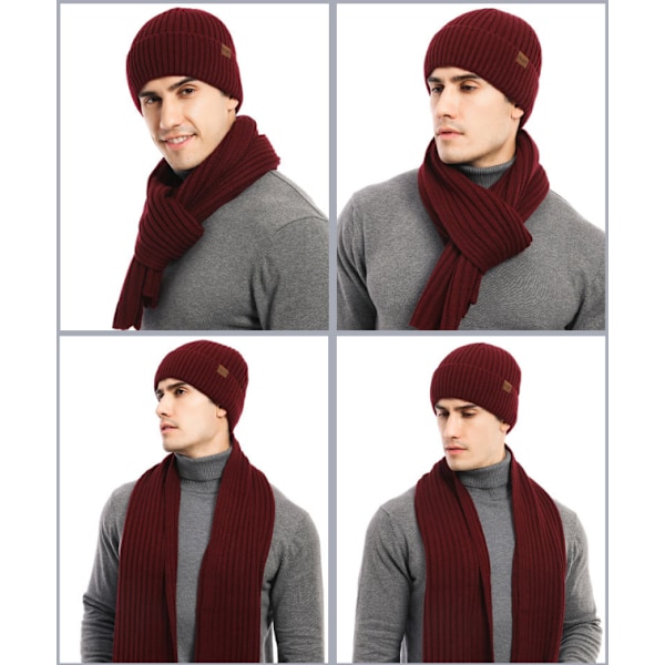Talvitrikoohattu Beanie Pitkä Kaulaliina Kosketusnäyttöhanskat Sarja Deep Red