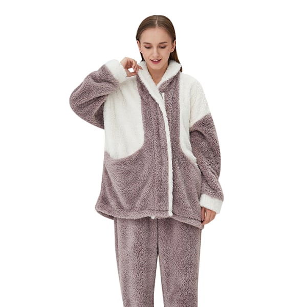 Dampyjamas Flanell Sovkläder Mjuk set purple L