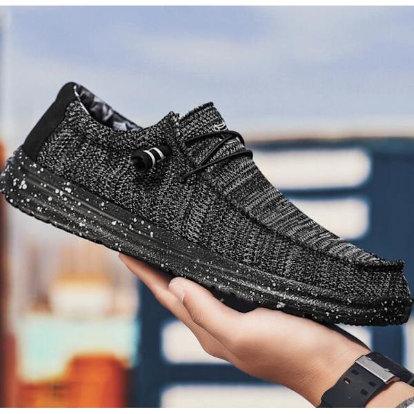 Mænds Casual Canvas Sko med En-Fods-Stigbøjle Black 44