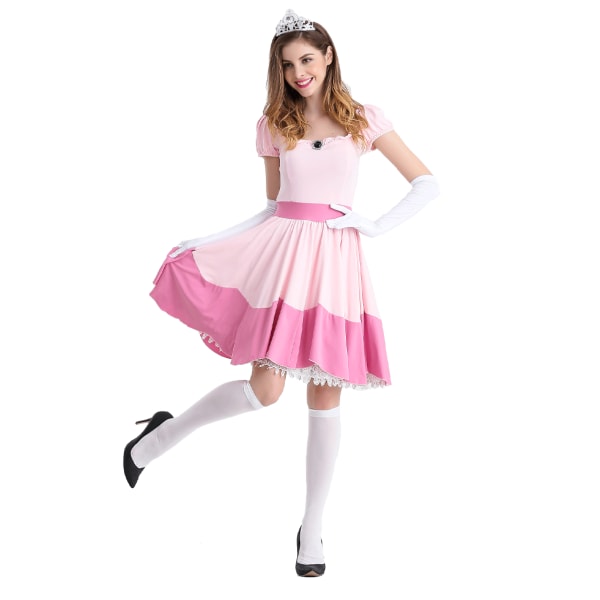 Princess Peach Kostym För Kvinnor Halloween Cosplay Klänning L