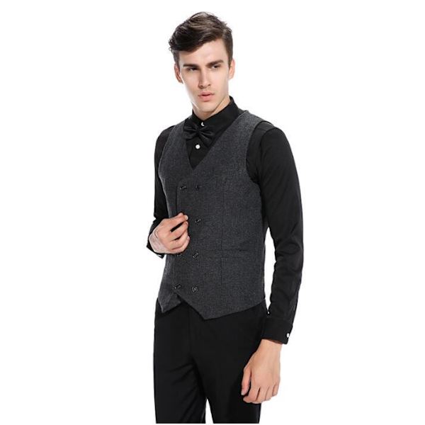 Slim Fit ärmlös kostymväst för män Dubbelknäppt affärsklänning väst black M