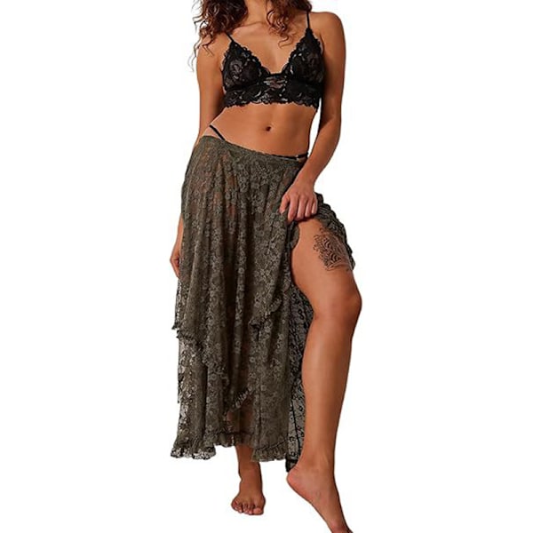 Dame Blonde Lange Skjørt Sommer Sexy Gjennomsiktig Strand Blomster Maxi Skjørt green S