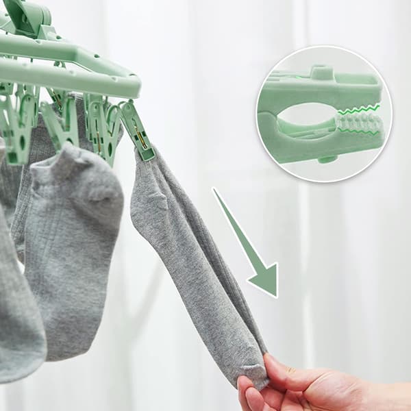 Tøystativer med 32 klyper, sammenleggbar plastklesstativ Green