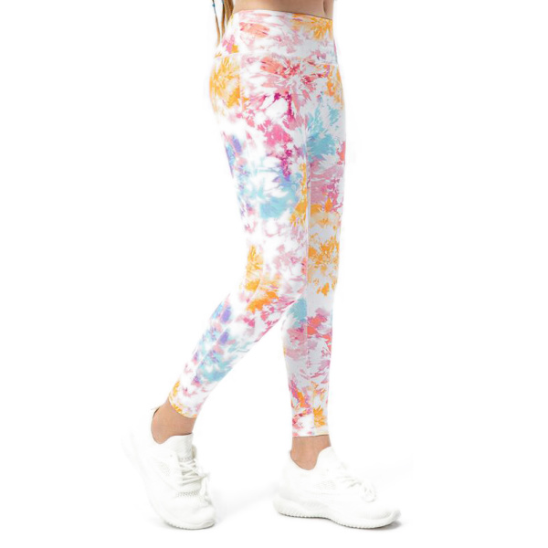 Tjejer printed stretchleggings yogabyxor pink 140cm