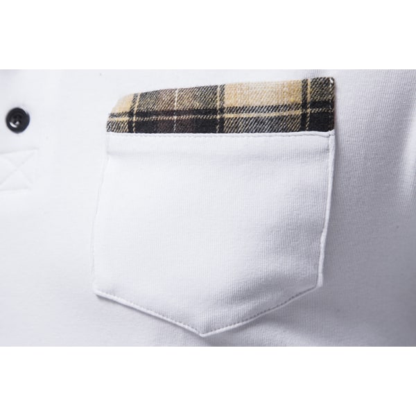 Høyhalset Skjorte for Menn med Lang Erme, Rutete Patchwork, Casual White L