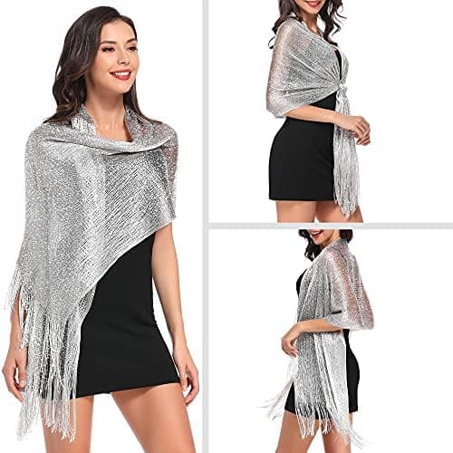 Glittrande Metalliska Sjal och Wraps för Kvällsfest Silver