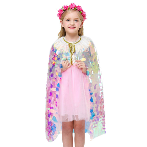 Flickor Princess Cape Shiny Glitter Party mantel L