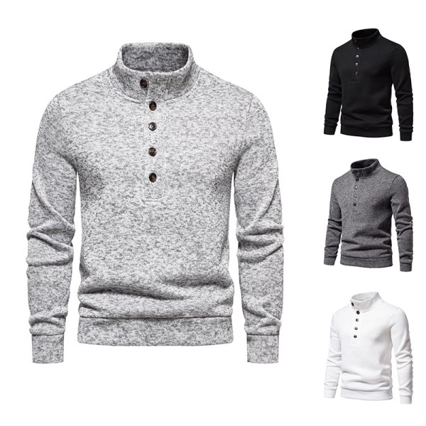 Herrar Turtleneck Knapp-Ner Långstickad Tröja Gray L